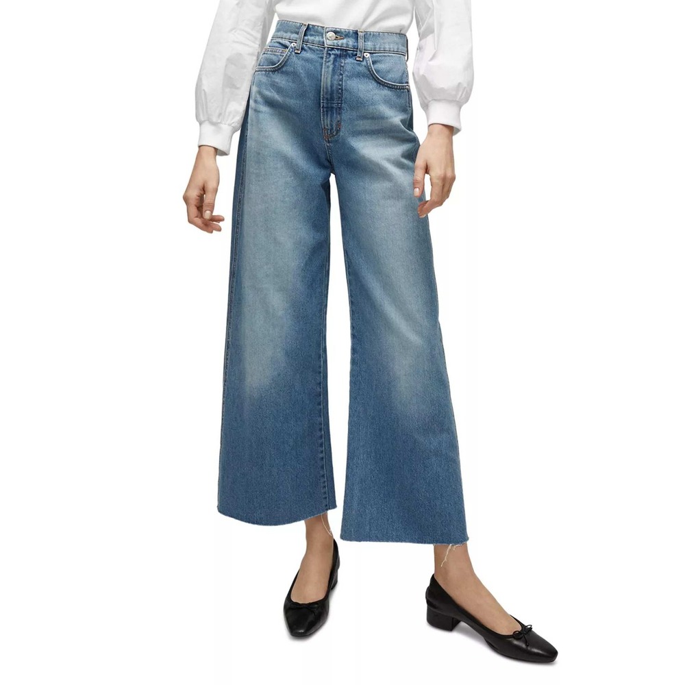 Veronica Beard Jeans Taylor Wide Leg Crop Raw Hem High Rise Enough Said Size‎ 30